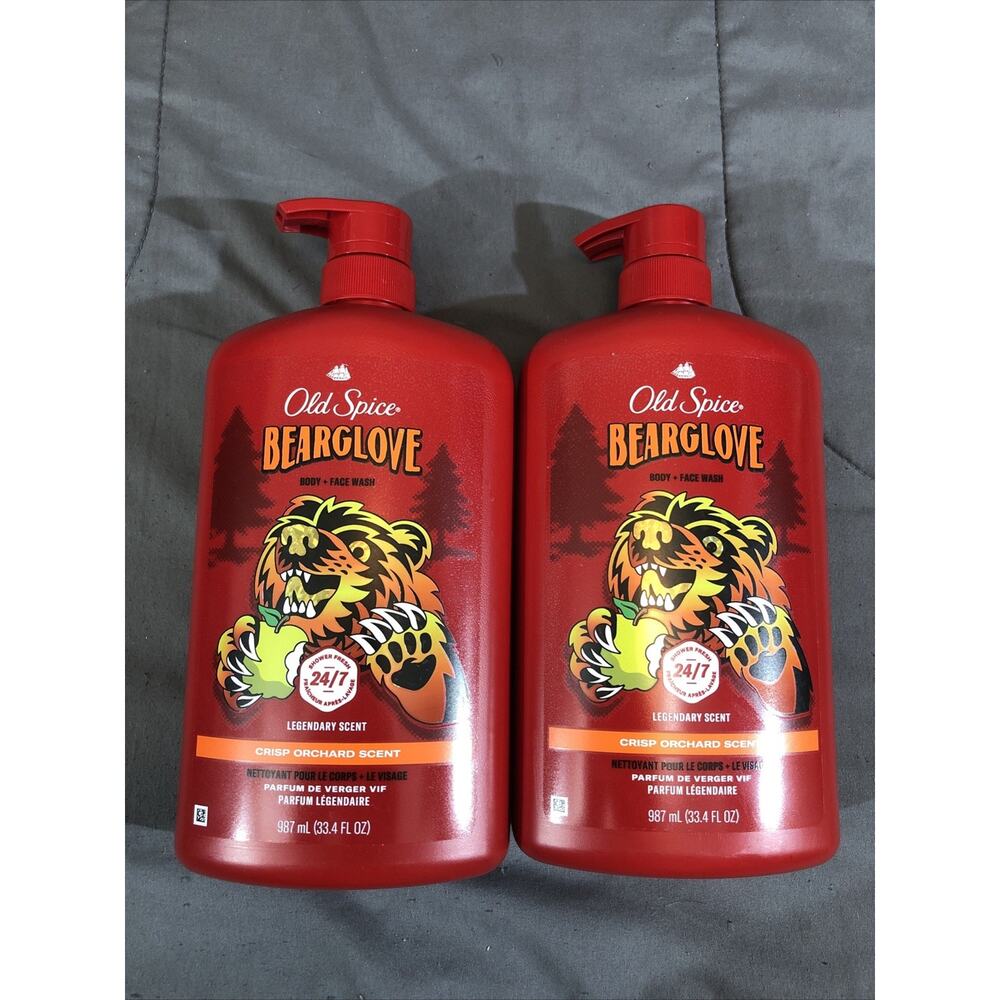 2 PACK - Old Spice BEARGLOVE Body Face Wash CRISP ORCHARD SCENT 33.4 oz Ea